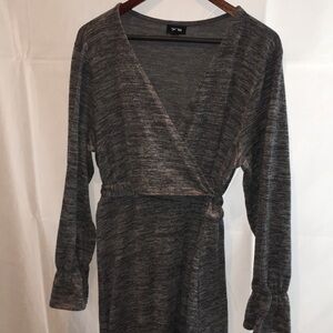 Tacera Long Sleeve V-Neck Gray Midi Dress | Size XL